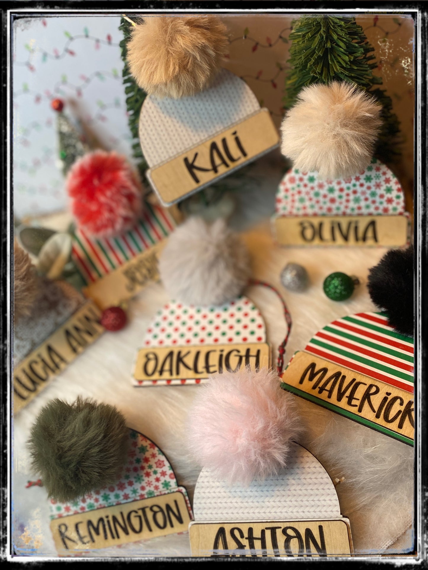 Custom engraved beanie hat ornaments