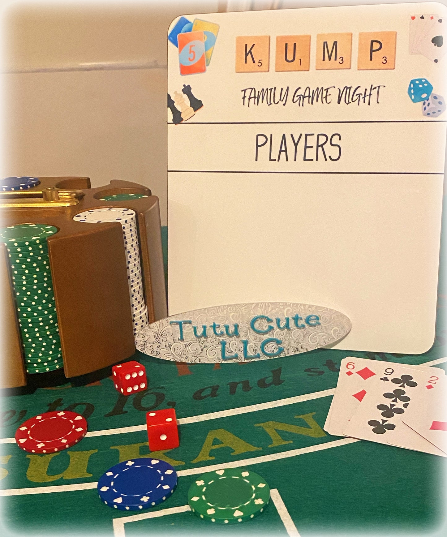 Dry erase family game night score board