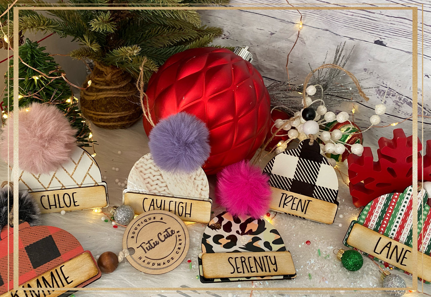 Custom engraved beanie hat ornaments