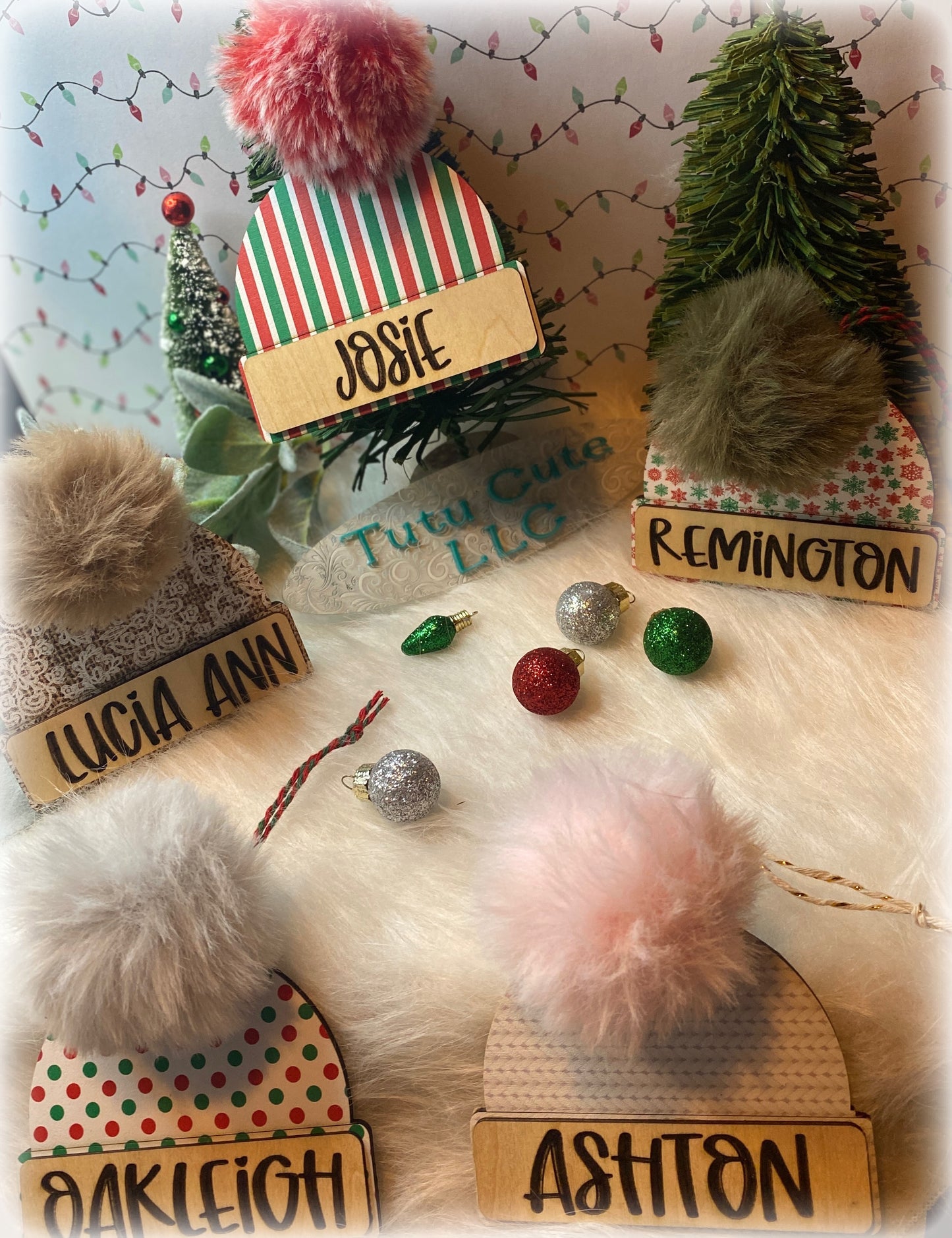 Custom engraved beanie hat ornaments