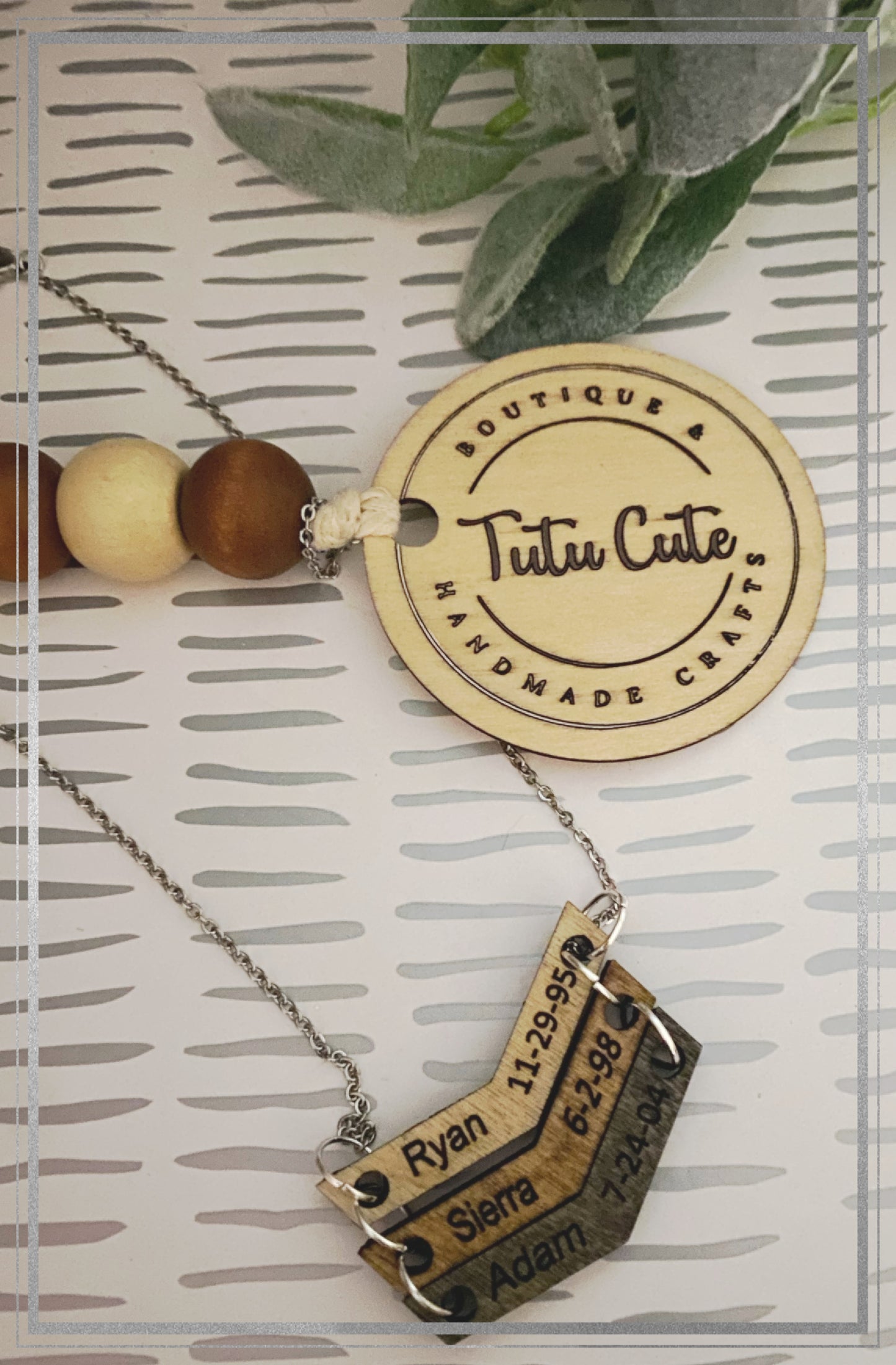 Chevron wooden personalized necklace