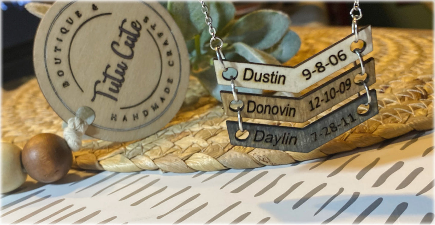 Chevron wooden personalized necklace