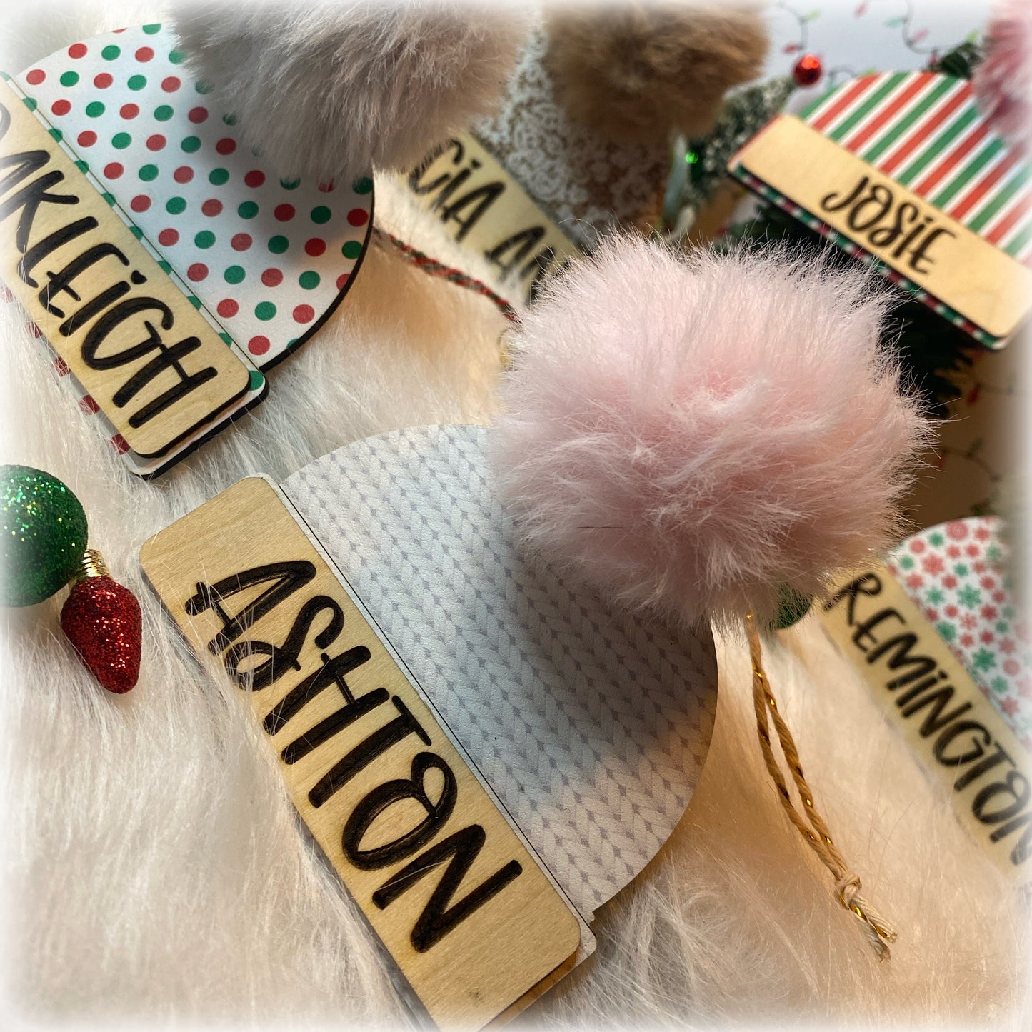 Custom engraved beanie hat ornaments