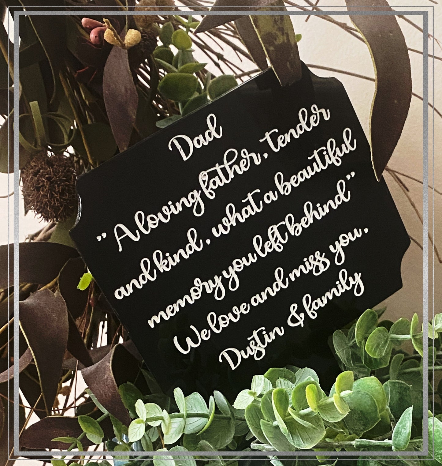 Custom handmade engraved and painted grave marker